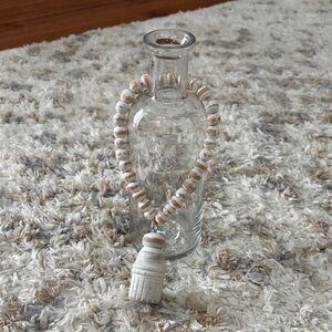 Beaded Glass Vase with White and Tan Beads